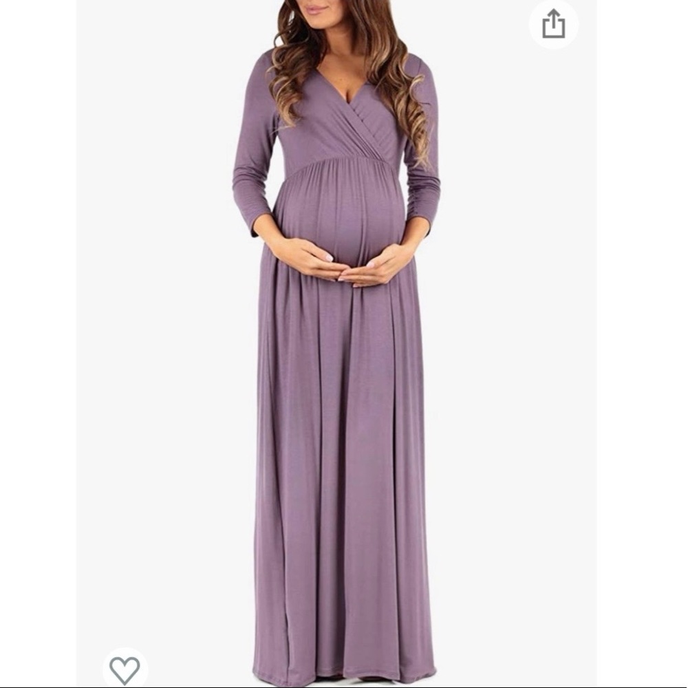 Mother Bee Maternity 3/4 Sleeve Ruched Dress w/empire waist. Vintage Purple. S.
